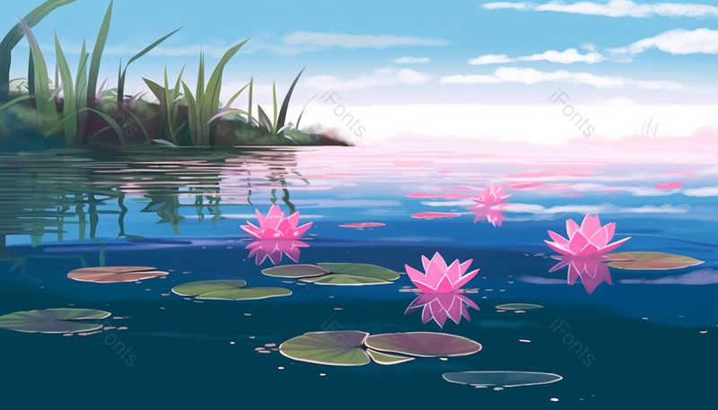 唯美夏至荷塘的荷花插画背景水彩画,插画/手绘图,插画/手绘图库,插画/手绘图下载,插画/手绘